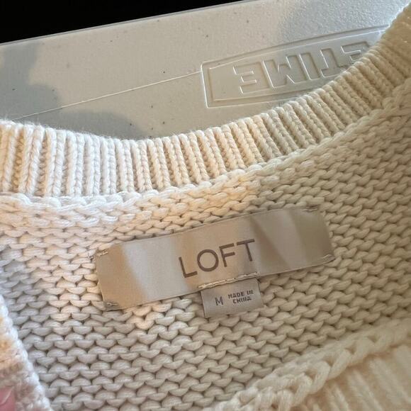 LOFT White Chunky Cotton Knit Woven Stitch Pullover Sweater Vest - M - Picture 8 of 11